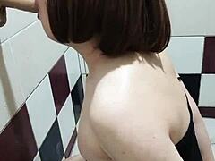 Asian guy learns blowjob techniques through masturbation.