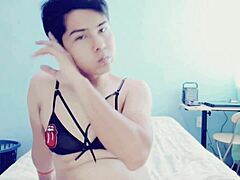 Young gay guy explores himself in private room