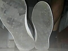 Cumshot Explosion on Blue Sweaty Socks and Barefeet!