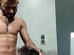 dude kept staring at me during workout, so i took him to the bathroom to suck me off!