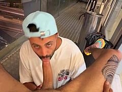 middle eastern stud gets balcony blowjob outdoors