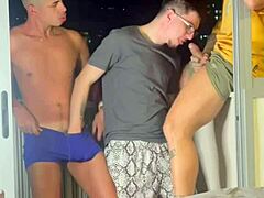 Nerd Takes Two Huge Cocks and Gets Cum Shower