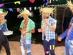 caipira pauzudo gets wild with huge cocks at junina party.