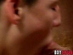 Two horny twinks pound asses with big dildos in kitchen!