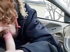 Buddy moans loud while sucked in car