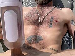 I am verbal daddy bradley k savage using electric blowjob machine outside