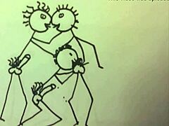 Young fit man deepthroats two cocks in short stickman animation