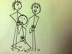Young fit man deepthroats two cocks in short stickman animation