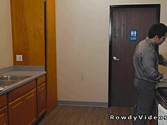 gay rimjob and anal sex in the office during working time with big cock blowjob