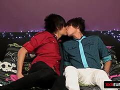 Gay lover twinks started blowing uncut dicks in 69 position before deepthroat action. They licked asshole rims and finished with euro jock cumshots.