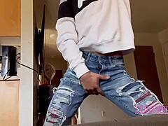 beautiful gay twink gets so naughty stripping naked with legs open jerking off his big cock