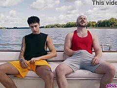 angel elias and marcus mcneil in interracial outdoor boat handjob deepthroat blowjob and doggystyle ass fucking with tattooed latino twink jock