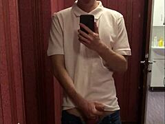 dream boy masturbates beautifully with big 23cm dick in mirror