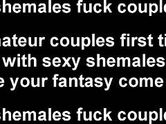 This black shemale with big cock gets her ass pounded hard in interracial blowjob session