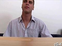 Watch this hunk's asshole get sloppy blowjob cumshot in garage erotic sucking!