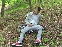 this sexy gay twink strips down outdoors showing off his uncut cock while masturbating his feet in a solo session. reality hits with amateur vibes all around