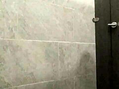 Guy strokes throbbing cock hard in public toilet outdoors