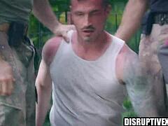 dude athletic hunk takes rough gangbang deepthroat in forest!!