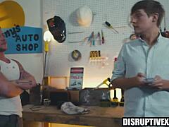 Mechanic's monster cock wrecks spoiled twink's ass.