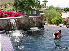 😏 cute twink nico rides aaron's cock outdoors in socks 🍑