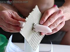 Oh fuck, gay pornstar rides homemade dildo!