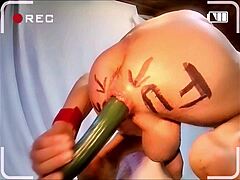 Pathetic slave stretches gay ass with cucumber and brush in cmnm humiliation.