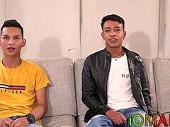 Skinny tattooed Latino twinks bent over for raw doggystyle ass fucking in hardcore threesome cum fest