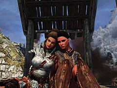 Hey after Skyrim battle these lesbians finger and orgasm outdoors in comfy aftermath