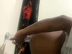 HUGE DILDO Pounds Ebony Ass with Thong Aside!