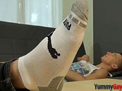 oh man, that teen's hot load blasts all over twink's sexy soles 😍💦