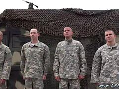 Marines enjoy blowjobs at glory hole during group day