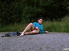 caught taking a piss and jerking off outdoors in the forest
