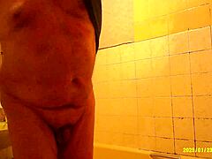 Fat grandpa with micro dick takes a quick shower