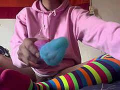 Femboy enjoys some fun time alone with his toy