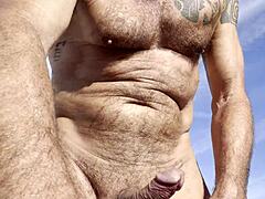 hugot 93 strokes his monster cock outdoors and cums on tattoos