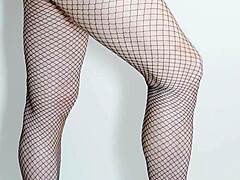 Black fishnet pantyhose tights show