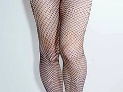 Black fishnet pantyhose tights show