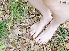 Walking the forest trail barefoot and naked