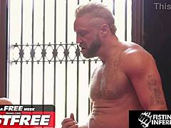 Muscle begs for more as hunk fists and pounds