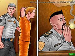 कैदी छोटा गैंड चाटता है जेल की सलाखों के पीछे