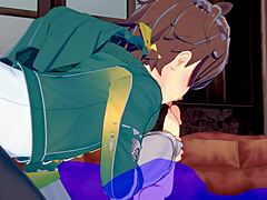 Kazuma 从 Konosuba 在3D yaoi游戏中得凌乱口交