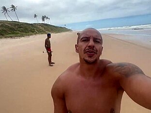 African twink and girlfriend go bareback at a nudist beach