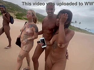African twink and girlfriend go bareback at a nudist beach