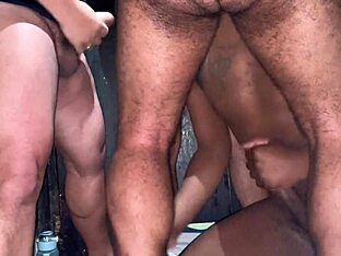 Latino neighbors banging in secret glory hole orgy