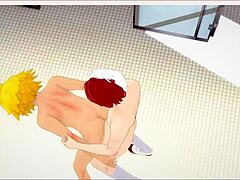 나의 히어로 아카데미아 야오이 - 화장실 오르가즘, 바쿠고우 데쿠 카미나리 쇼토 얼굴 사정과 크림파이 - 만화 애니 아시안 재패니즈 게이 포르노