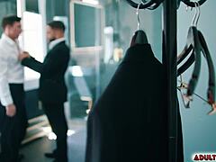 brock banks skips wedding for steamy bathroom bareback fuck with straight best man reese rideout!!