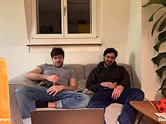straight roommate caught jerking gets big cock help from bro
